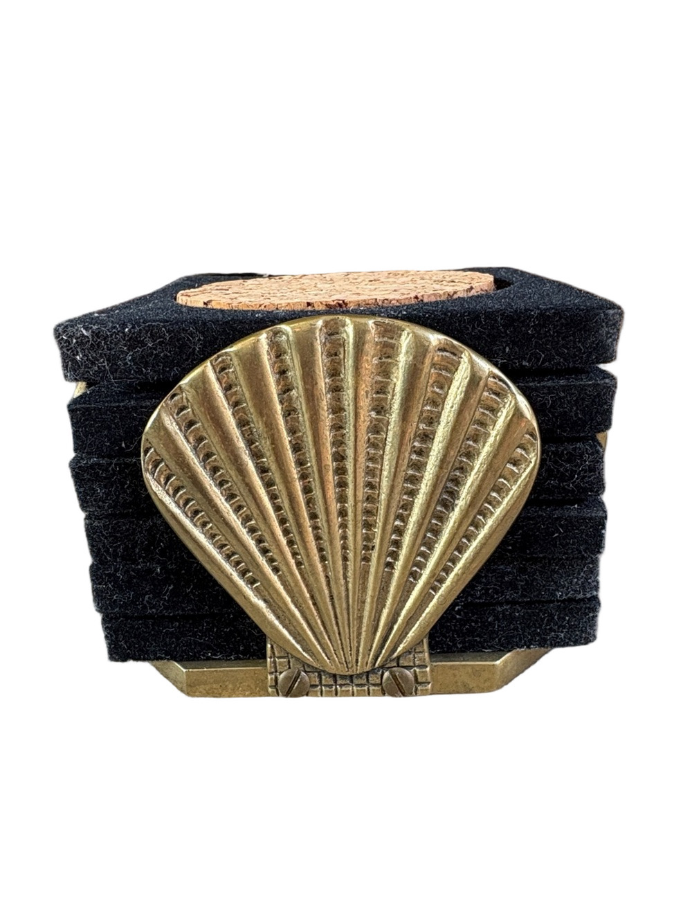 Vintage brass shell coaster holder with coasters